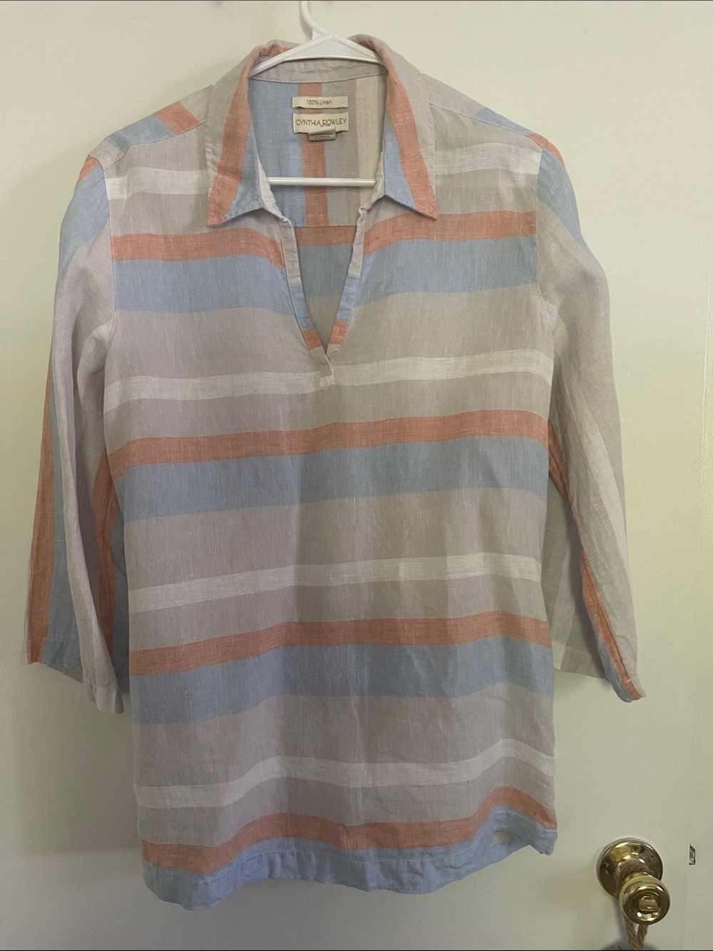Cynthia Rowley Striped Linen Tunic in Blue, Peach & White